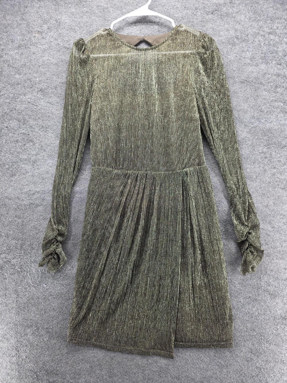 Bailey 44 Dress Womens S Gold Fit & Flare Scoop Neck Puff Sleeve Knee Party